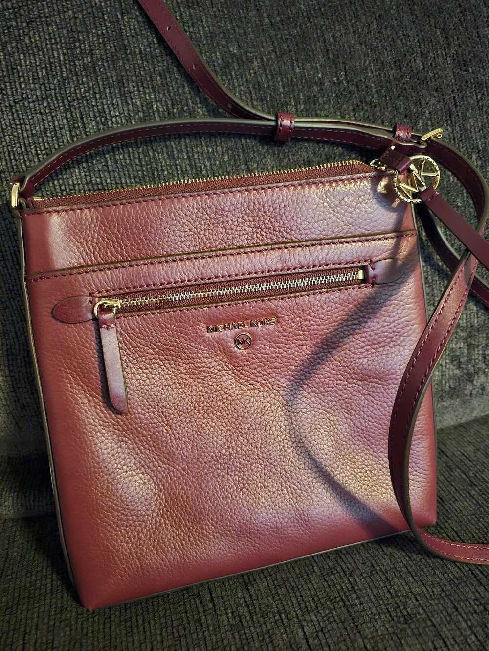 Michael Kors Dark Berry Pebbled Leather Crossbody Bag with Gold Hardware - Picture 1 of 5